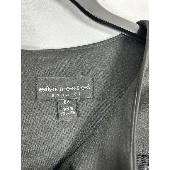 Connected Apparel Sheath Dress Women's 8P Black + Blue Floral Embroidered V Neck - Picture 3 of 10